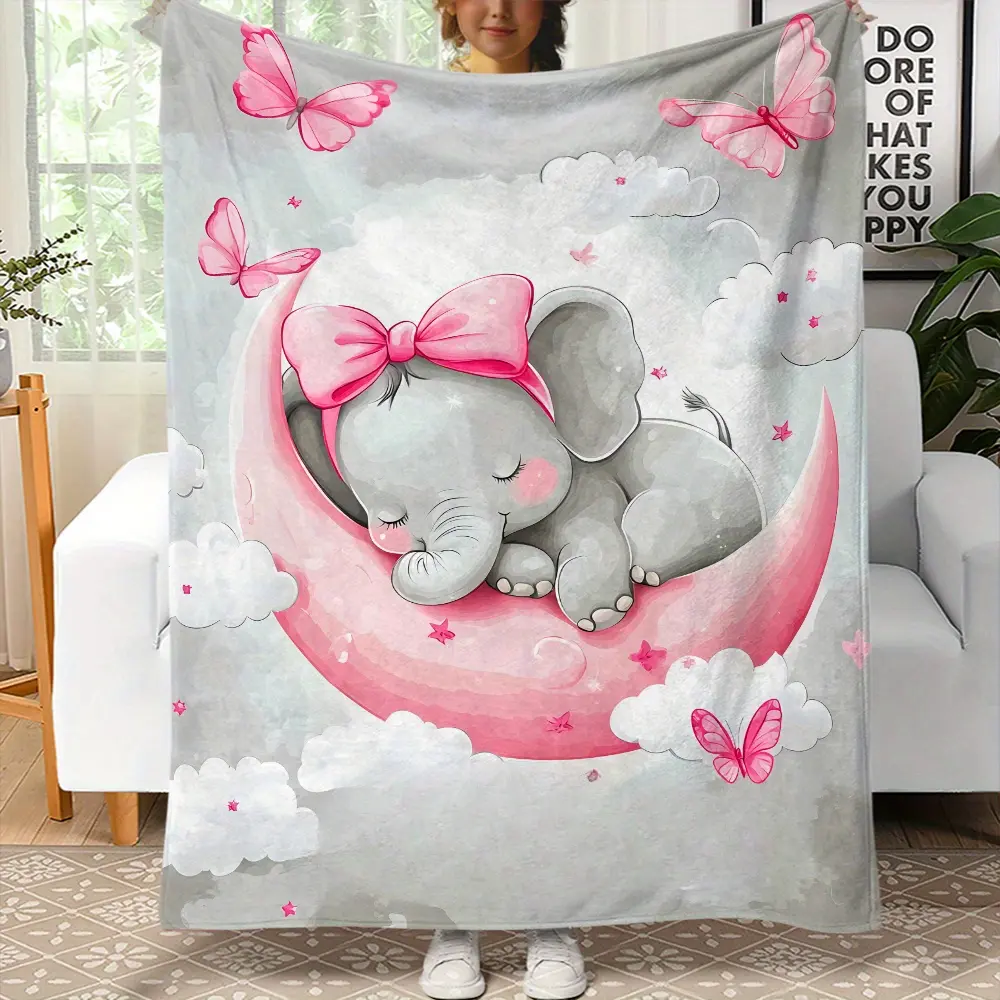 Unisex Elephant Print Multi-Size Portable Flannel Blanket - Lightweight, Fading Resistant Outdoor Accessories for Camping, Travel, Sofa - Soft, Warm Digital Print Blanket for Sports & Outdoor Sleeping Gear, Portable Throw