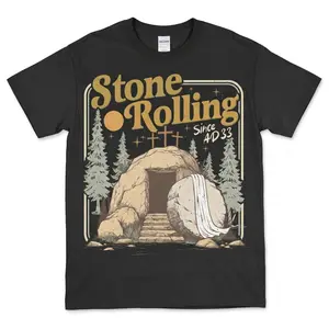 Stone Rolling Since AD 33 Christian Shirt, Vintage Easter Resurrection Tomb Graphic Shirt, Faith Based Jesus Cross Easter Shirt, Soft Cotton Blend Shirt for Men & Women, Gift for Christian Believers