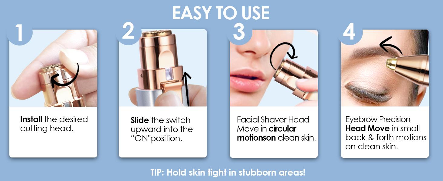 Eyebrow Facial Trimmer: 2 in1 Rechargeable Facial Hair Removal and Eyebrow Electric Shaver - Face Lips Body Painless Facial Razor Daily Comfort