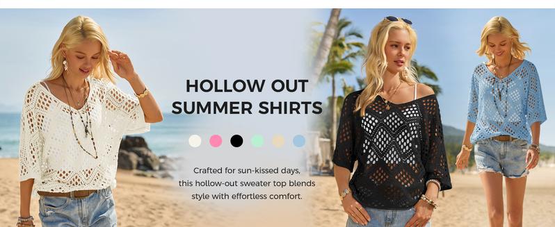 Fisoew Women's Bohemian-Inspired Beige Crochet Top with V-Neck #Springtok #TikTokShopJumpstartSale Casual Chic