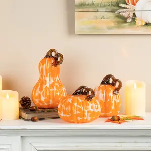 Glitzhome S/3 Orange Glass Pumpkin & Gourd5.00"L*5.00"W*8.50"H4.75"L*4.75"W*6.00"H6.00"L*6.00"W*5.00"H