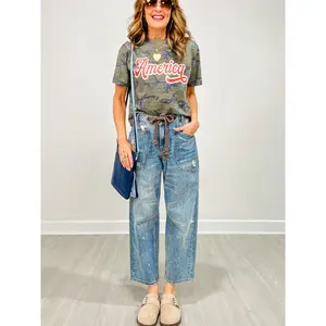 Washed Paint Splattered Barrel Jeans