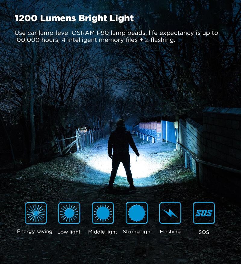 WUBEN C3 1200 Lumens EDC Portable Outdoor Flashlight with Strobe, USB-C Rechargeable, 6 Modes, Long Battery Life, Waterproof – Perfect for Camping, Emergencies, Hiking, Outdoor Use, TiktokShopBlackFriday