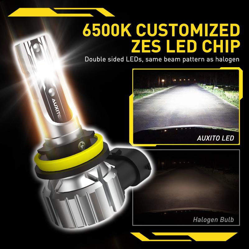 AUXITO H11 Led Headlight Bulb, H8/H9/H11/H16 LED Bulb Plug and Play 6000K Mini Size Car Light Bulbs Replacement, Pack of 2