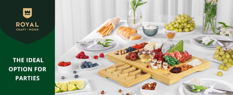 Royal Craft Wood Charcuterie Board with Knives - Cheese Platter & Serving Tray, Cheese Board Set, Wooden Bamboo Tableware with Cutlery