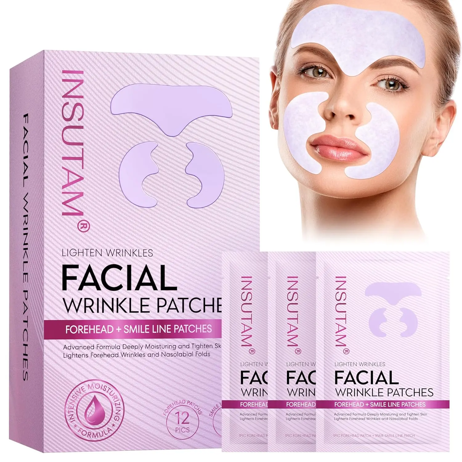 Forehead Wrinkle Patches, Smoothing Hydrating Facial Tape for Wrinkles Overnight, Lift Smile Lines for Women (12 Pairs), Face Tape For Wrinkles Overnight