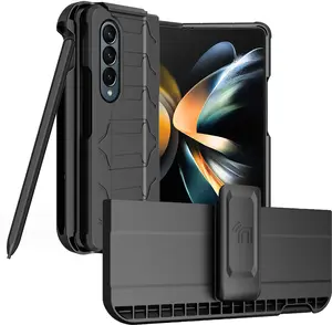 Case with Clip and S Pen Slot for Galaxy Z Fold 4 5G, Nakedcellphone Tactical Cover and Custom Belt Hip Holster Holder View Stand Combo for Samsung Z Fold4 Phone (SM-F936U, 2022)