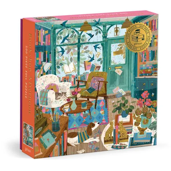 Galison 500-Piece Foil Puzzle - Bookshop Afternoon Theme, 1.18 lbs, 20" x 20", Boosts Relaxation & Creativity, Jigsaw Puzzle for Natural Sciences Enthusiasts, 500-Piece Puzzle, Art Lover