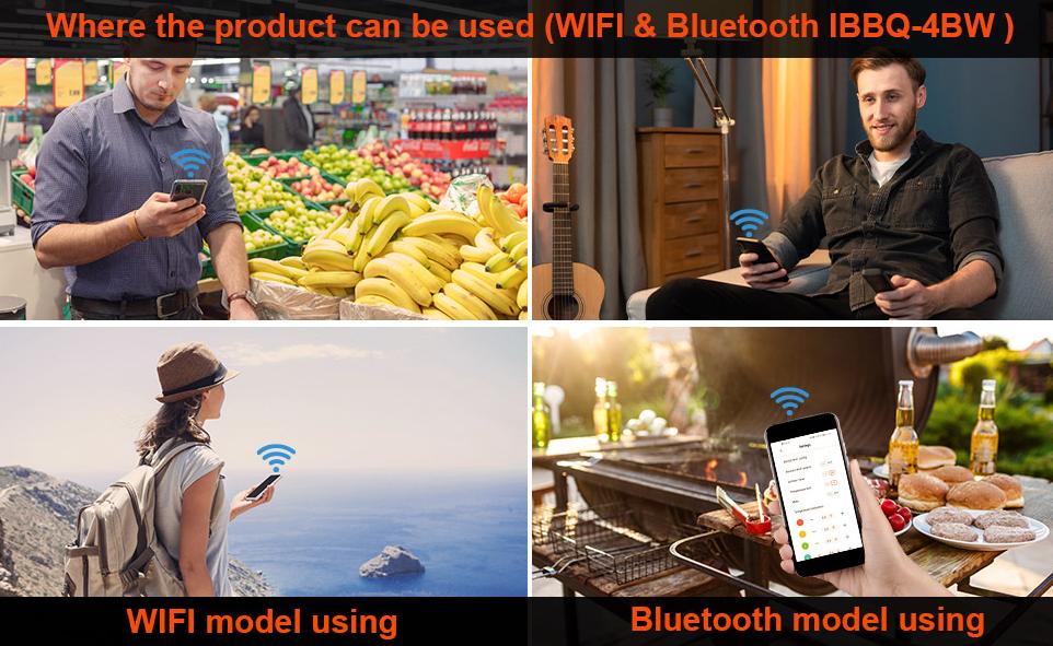 Inkbird meat thermometer, 1 Bluetooth WiFi smart barbecue thermometer, 4 color probes with alarm prompts, kitchen utensils, INKBIRD IBBQ-4BW