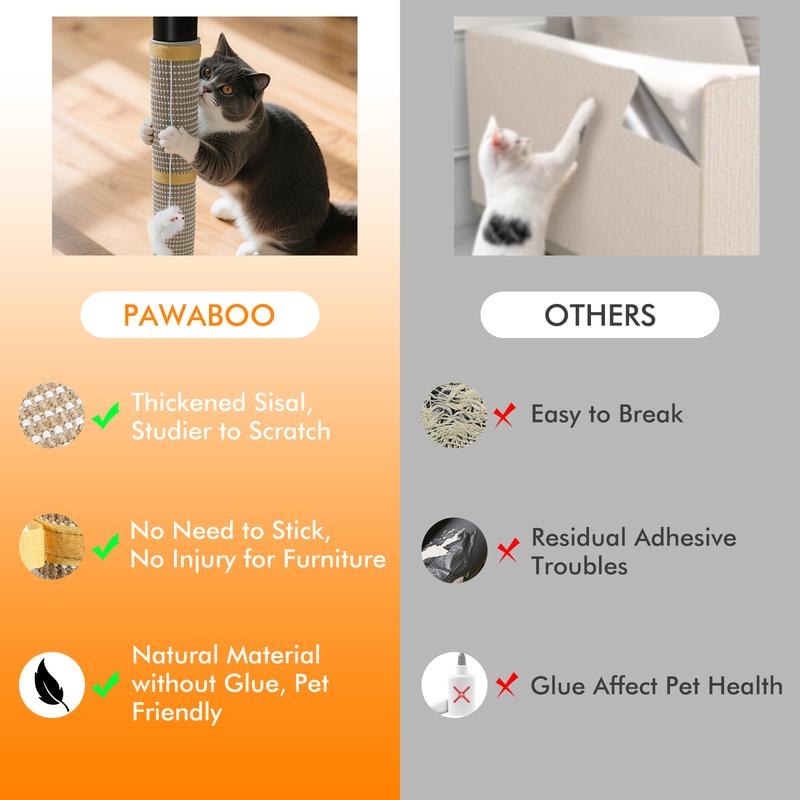 Pawaboo Cat Tree Saver Mat | Cat Scratcher Mat, Repair Worn Cat Trees with 100% Natural Sisal & Extra Hanging Toy - A Gift of Gratitude for Your Cat