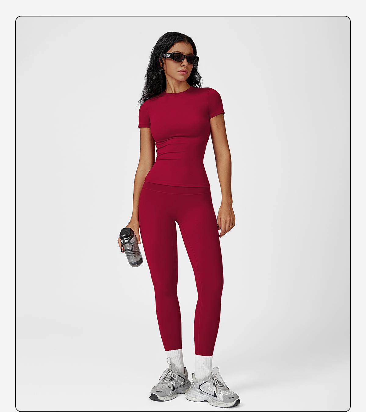 Women’s Solid Color Top & High Waist Leggings Sports Set by MFVIM - Casual, Comfortable, Breathable Two-Piece for Yoga, Gym, Workouts, Running, Ladies’ Gym Sportswear for All Seasons, Yoga Clothing Set,back to school,back to school haul