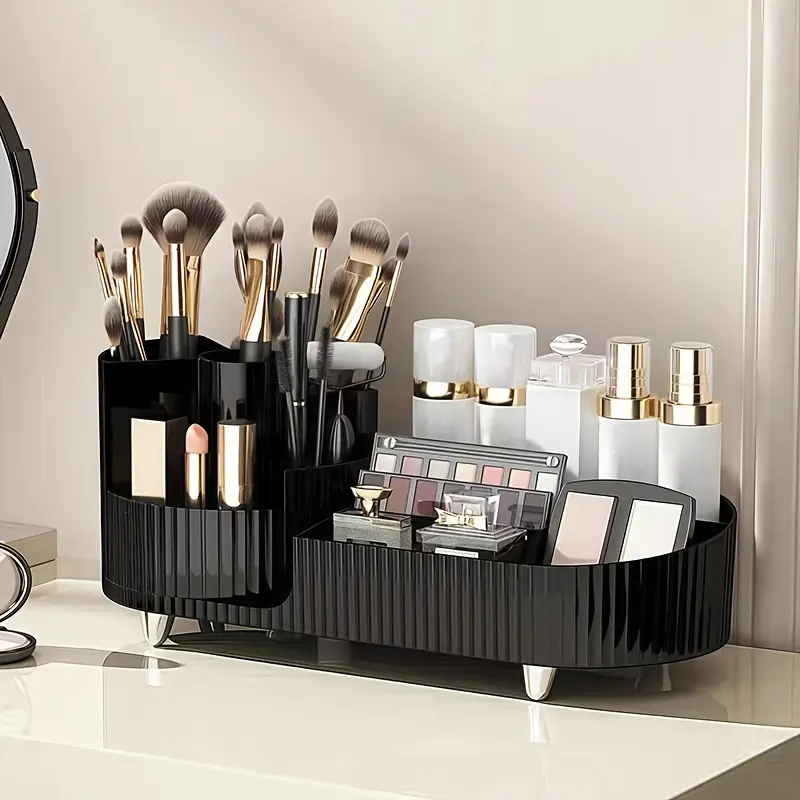 360 ° rotating storage box, with 9 partition storage compartments, bedroom cosmetics, makeup brushes, skin care product storage boxes, lipstick eyeshadow pen holder, Beauty Organizer Box Organizer Container