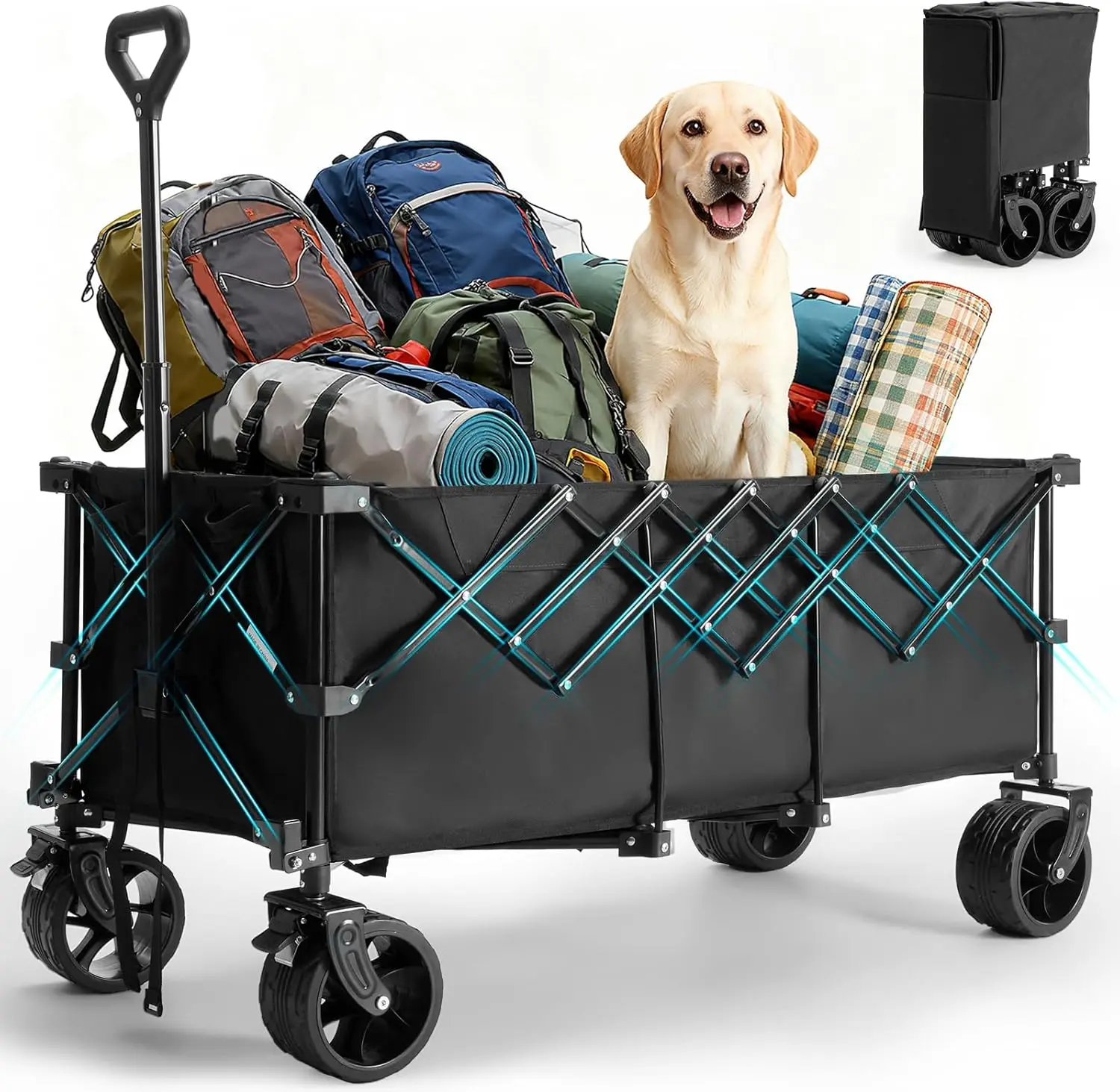 Heavy Duty Steel Garden Cart - 300L Collapsible Folding Utility Trolley, 180kg Capacity, 7-in Wheels, Ideal for Camping & Gardening, Available in Black, Blue, Gray
