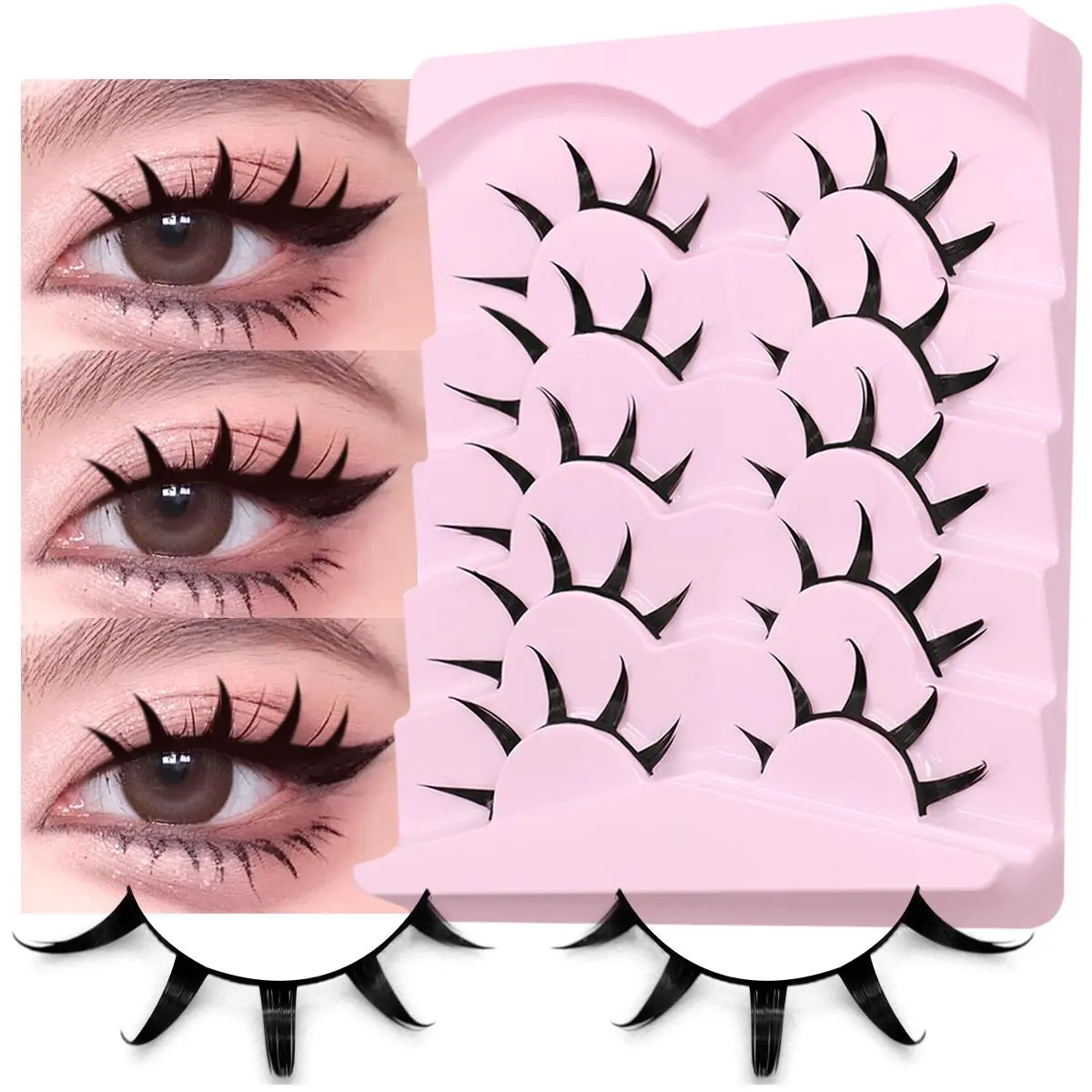 GROINNEYA Manga Lashes 3D Mink Lashes Natural Eyelashes Soft Cross Wispy False Eyelashes 3D Natural Lashes Eyelash Extension