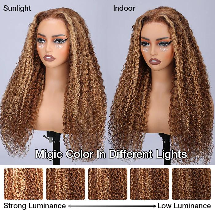 Pizazz Hair Highlight Ombre Curly Lace Front Wigs Human Hair Pre Plucked 13x5 /13x6 HD Transparent Honey Blonde Curly Human Hair Lace Frontal Wigs For Women