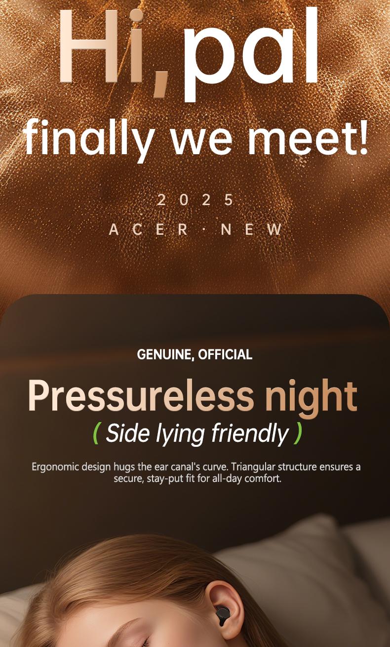 Acer OHR557 Wireless Audio Earphones, Invisible Sleeping Earbuds, Noise Cancelling Headphones for Running, Exercising, Gaming Sports, Electronic Headset Audio, Travel Essentials Bone Conduction Tech Black