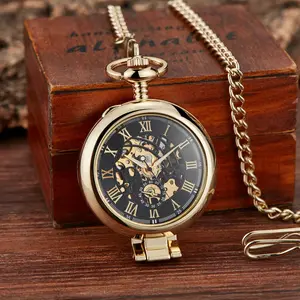 Hollowed-out Magnifying-glass Flip Mechanical Pocket Watch