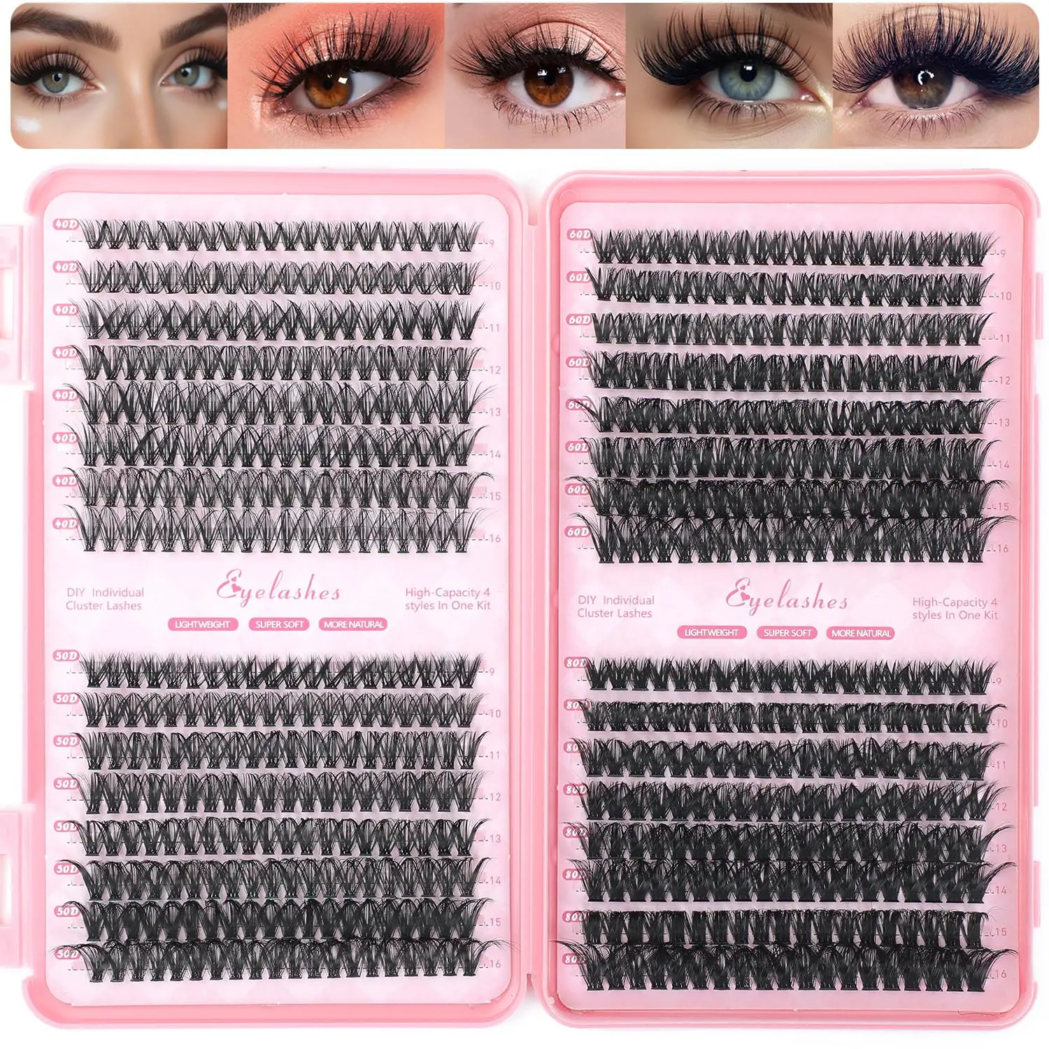 ANIMIZUMU Eyelash Extension, Grafted Soft False Eyelash Cluster Set, 300 Pieces, 10-16mm C-shaped Lightweight Eyelash Extension, Daily Makeup DIY Personal Eyelash Set (Without Pliers)