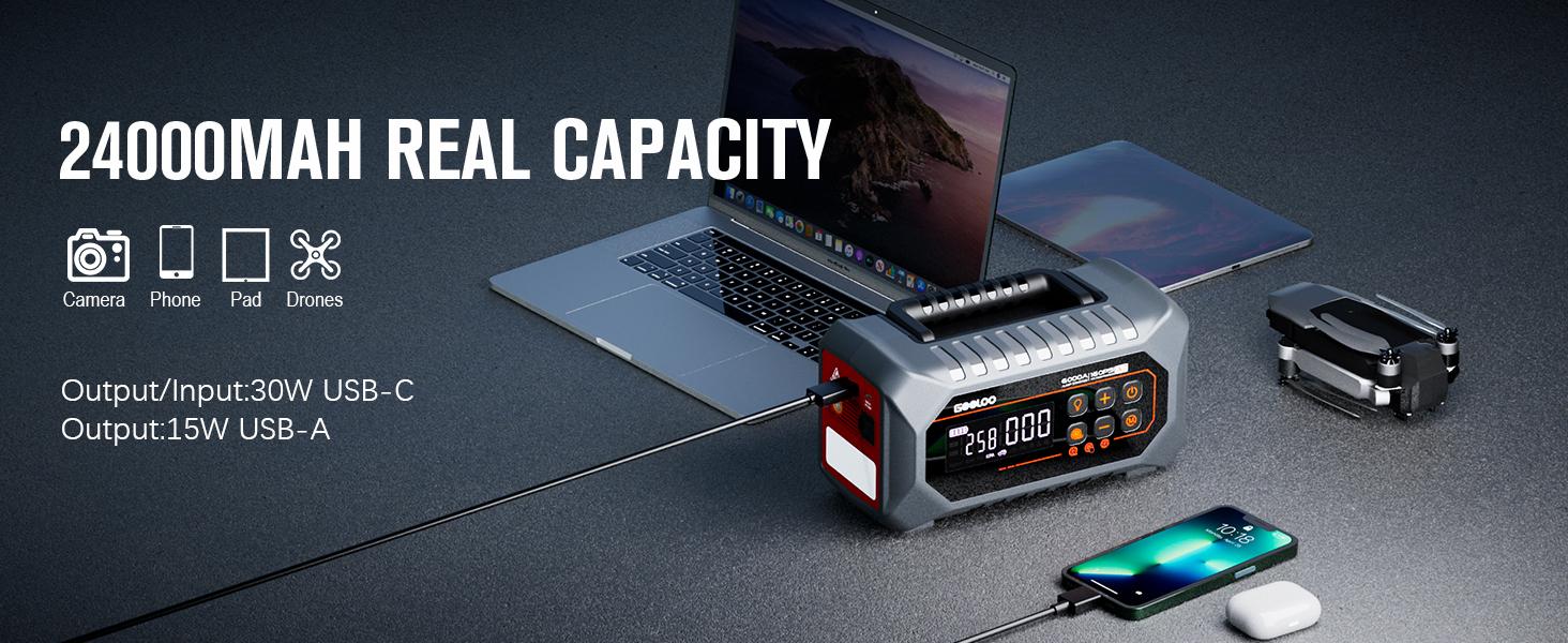 GOOLOO A7 10-in-1 6000A Car Jump Starter with Air Compressor (All Gas & 10 Disel), Multifunctional 160 PSI Smart Auto-Shutoff Tire Inflator & Portable Air Pump with Inflate 350L/min & Deflate 70L/min