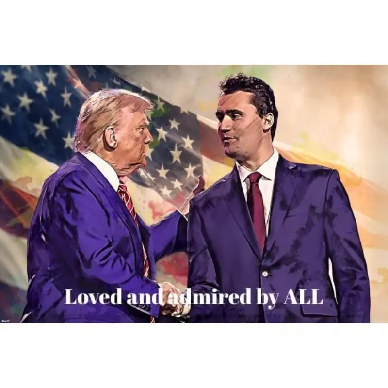 Patriotic American Wall Tapestry - HD Printed Hand-Drawn Donald Trump & Charlie Handshake Art, Camaraderie, Vivid Colors, Bedroom Decor, Indoor Home Supplies Gift, Loved and Admired by All