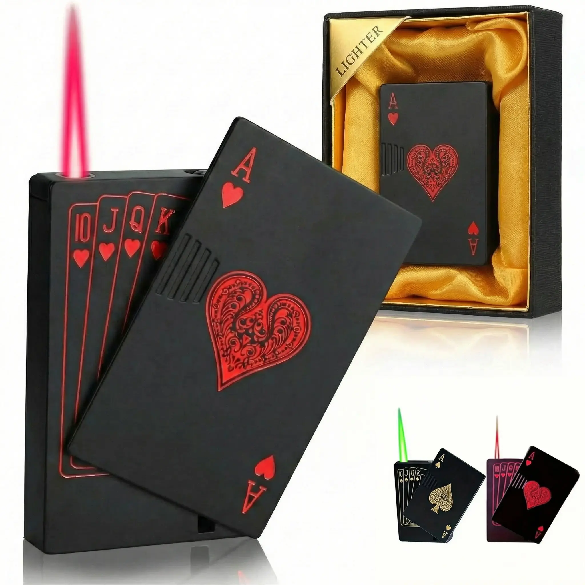 Refillable Cool Windproof Jet Torch Lighter - NoFlame, No Gas, Matte Black, with Accessories, Ideal forCandle Lovers, Poker Enthusiasts, Heart-Styled CollectiblesGift for Father's Day (Self-Inflation Required for First Use,Includes Box)