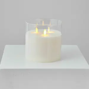 Large Moving Flameless LED Cream Glass Pillar Candles with Remote - 3 Options Available