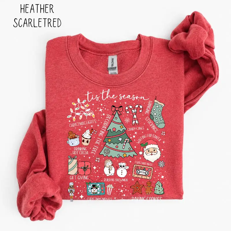 Retro Tis The Season Christmas Sweatshirt, Christmas Tree Sweatshirt, Christmas Cookie, Gingerbread, Holiday , Cozy Xmas Gift Sweatshirt Pullover Crewneck Tops