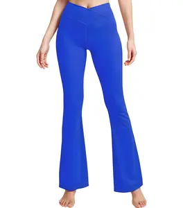 Treswear High Waisted Flare Leggings for Women with Tummy Control, Crossover Bootcut Women's Yoga Pants for Gym Workouts (Royal Blue) Activewear Fitness, Women's High Waist Flare Leg Sports Leggings Gym Outfits