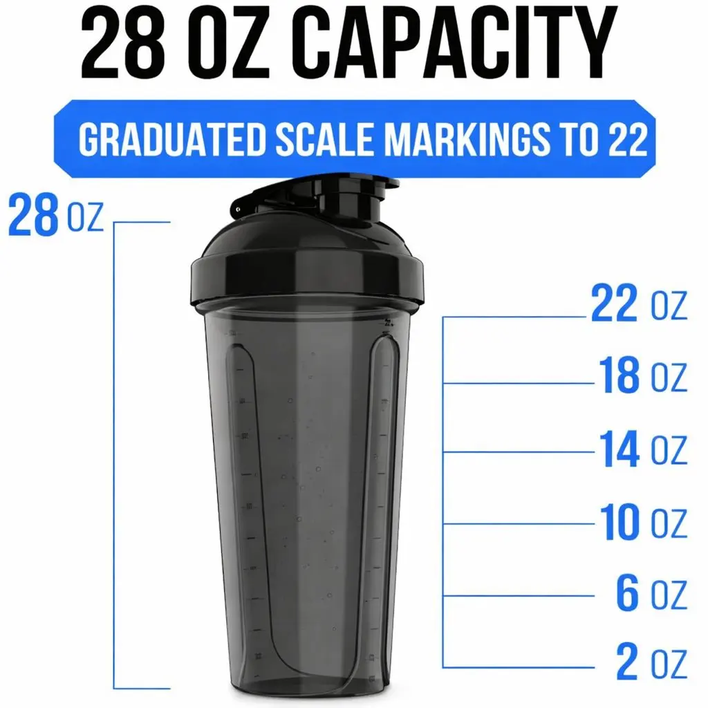 2 Pack- 28 oz Protein Shaker Bottles for Protein Mixes - 2x Wire Whisk | Leak Proof Shaker Cups for Protein Shakes | Protein Shaker Bottle Pack (Black/Transparent)