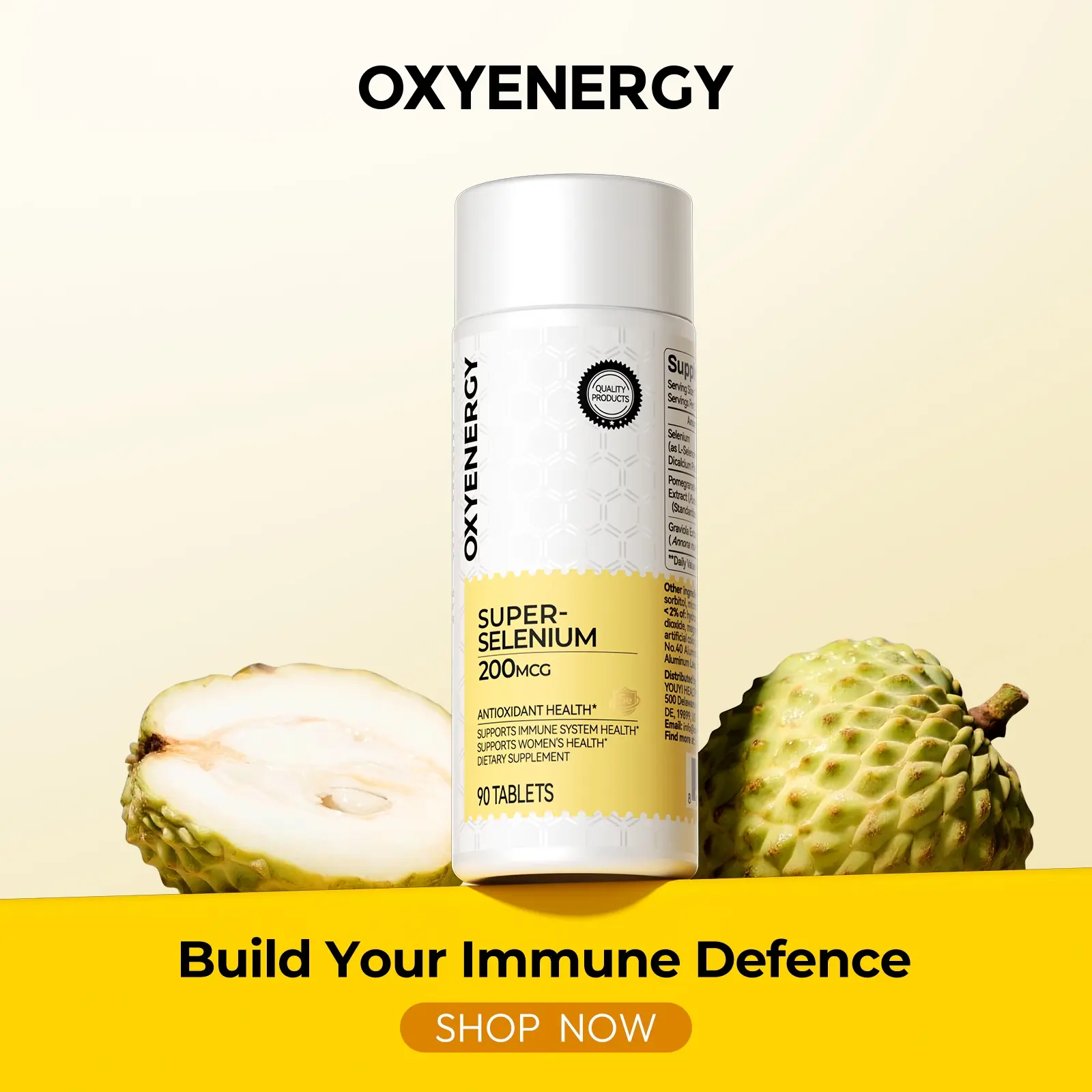 Oxyenergy Edible Organic Selenium Dietary Supplement Pack - 200mcg Selenium, Ellagic Acid, Graviola, Essential Minerals, Gluten-Free, Sugar-Free, Immune Support, Antioxidant Defense - 90 Tablets, Daily Wellness Tablets, Unflavored, High Absorption, Supple