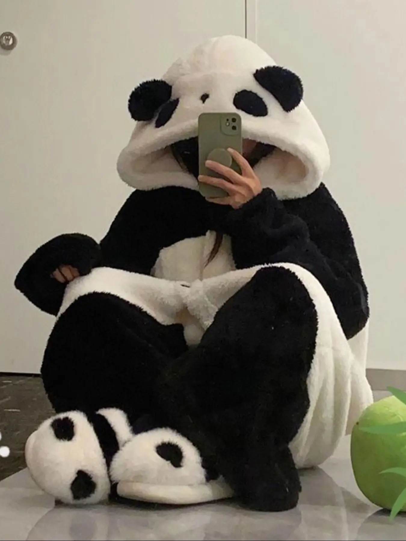Women's & Panda Fleece Hooded Pajamas Robe, Fall Winter New Coral Velvet Cartoon Cute Home Wear, Christmas Gift, Fluffy Pajamas, Cartoon Print Sleepwear