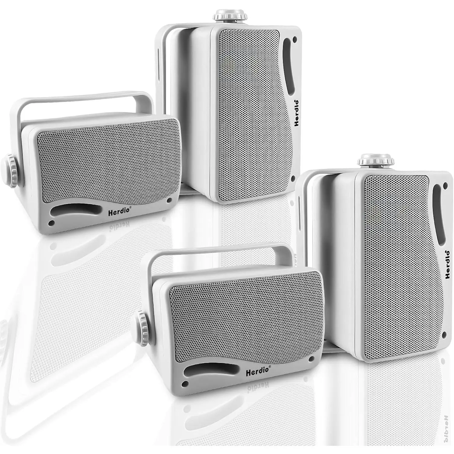 Herdio 3.5-Inch Advanced Bluetooth 5.3 Technology Waterproof Outdoor Speakers (4-Pack, White) - 400W Surround Audio, Stable Connection, Bass Boost, Wall Mountable, Water Resistant, Hi-Fi Setup, Feel Good Live Outdoor, Campfire/BBQ Party Use