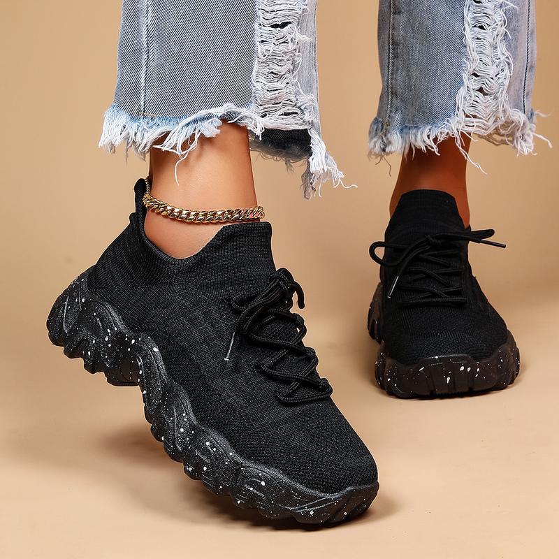 Breathable Knit Lace-Up Sneakers with Trendy Chunky Sole for Effortless Daily Style & All-Day Comfort