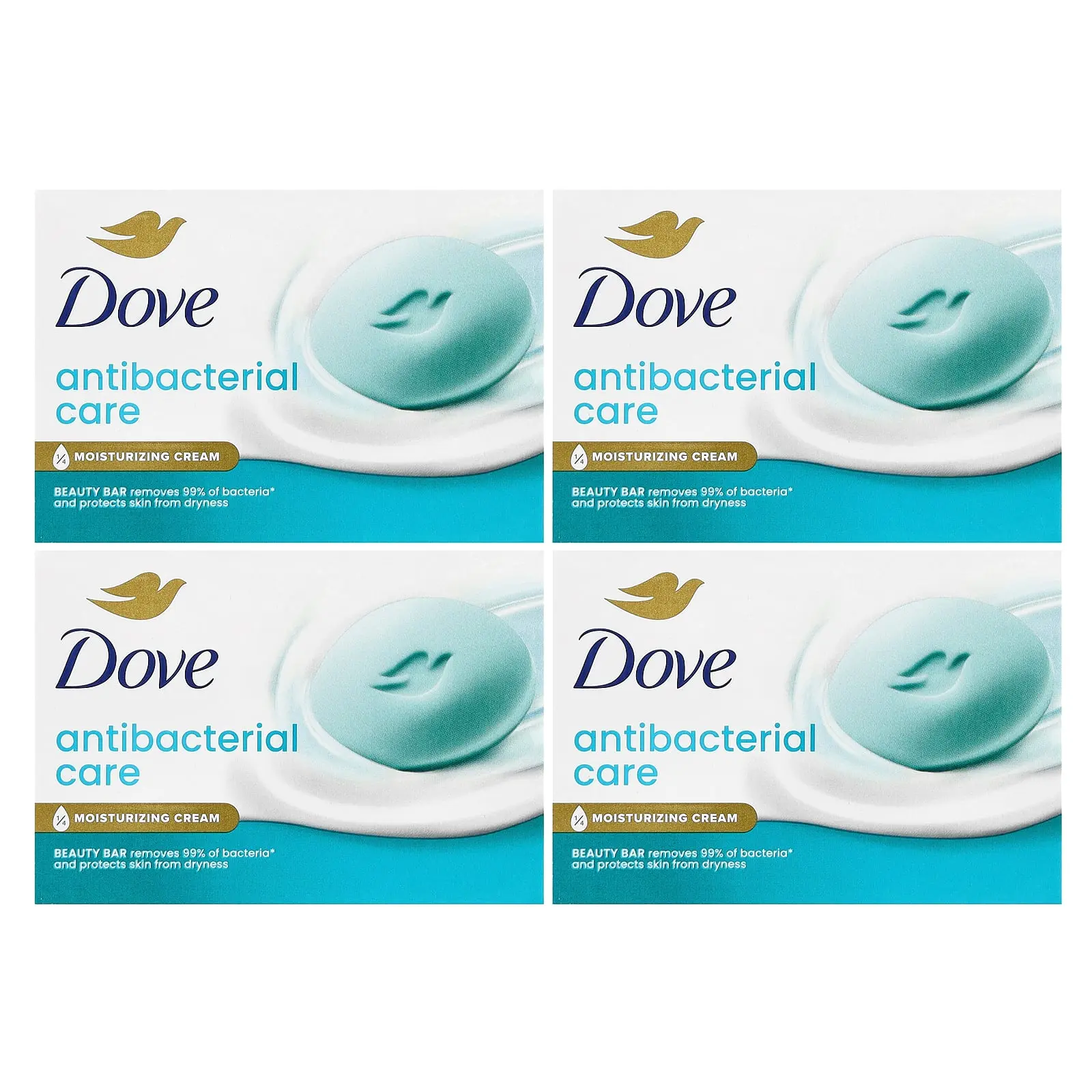 Dove Antibacterial Care Beauty Bar Soap, 4 Bars, 3.75 oz (106 g) Each