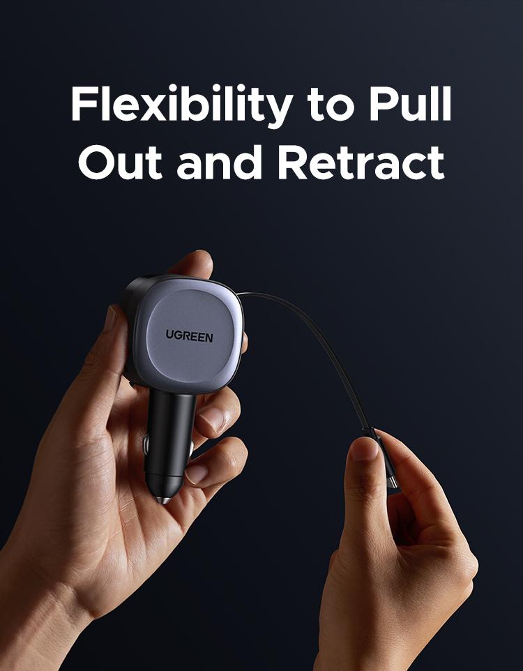 UGREEN Retractable Car Charger, 75W USB C Car Accessories Adapter for iPhone 17/16 USB C Charger Fast Charging, Deals for you, Travel Essentials Gifts for Women Men,September Restock，TikTokShopBlackFriday ,TikTokShopHolidayHaul