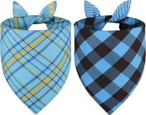 Dog Bandanas Blue XLarge 2PCS, Summer Scarf, Durable Triangle Reversible Bibs Handkerchief for Puppy Pet