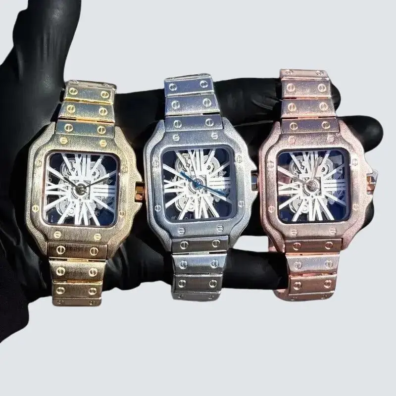 MEN'S METAL BAND LUXURY WATCH SKELECTON DIAL SQUARE BLING GOLD / SILVER / ROSE GOLD, REMOVABLE LINKS, ALLOY CASE, Skeleton Watches, Casual Watch