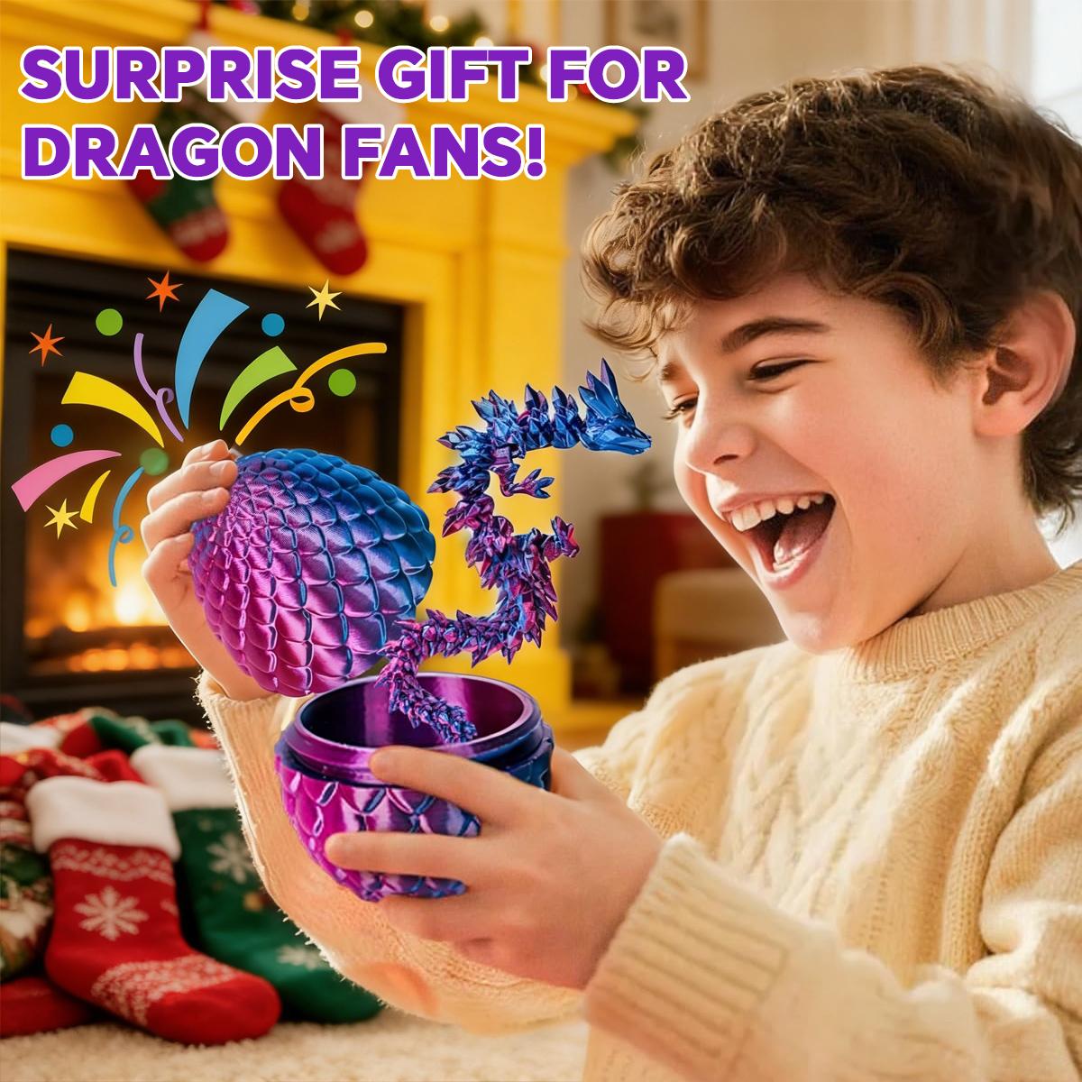 Easter Basket Essentials Stuffers - 12" 3D Printed Dragon Egg,Prefilled Easter Egg Filled with Toy for Kid Boys, Crystal Articulated Dragon Fidget Toys for Boys Kids Teen 5-7 4-6 8-12