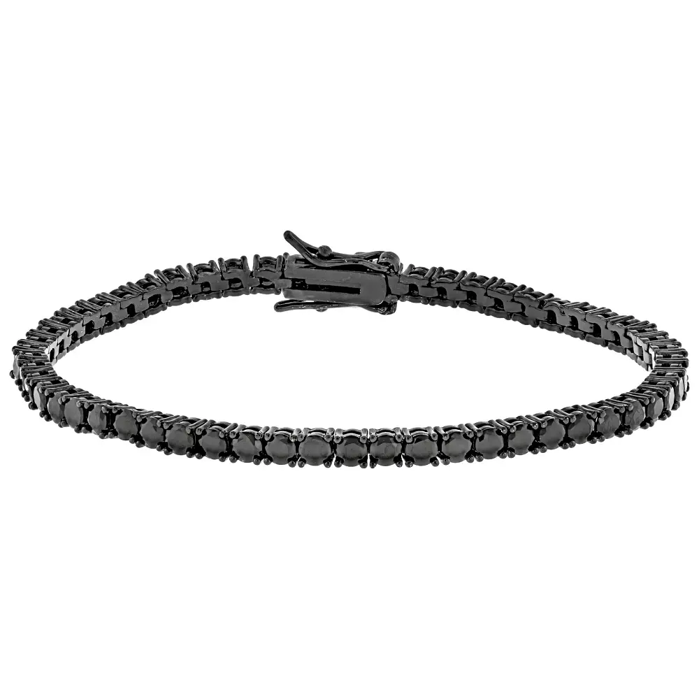 JTV Black Cubic Zirconia, Black Rhodium Over Brass Tennis Bracelet 10.08ctw