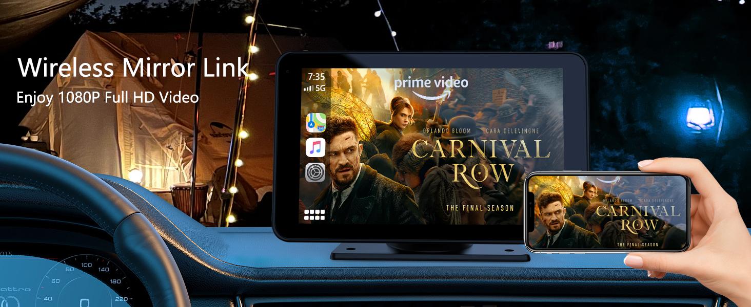 【HiEHA】2026 Wireless Portable Carplay and Android Auto 7" Touchscreen Bluetooth 5.2 Carplay Screen with Mirror Link AUX FM for All Vehicles