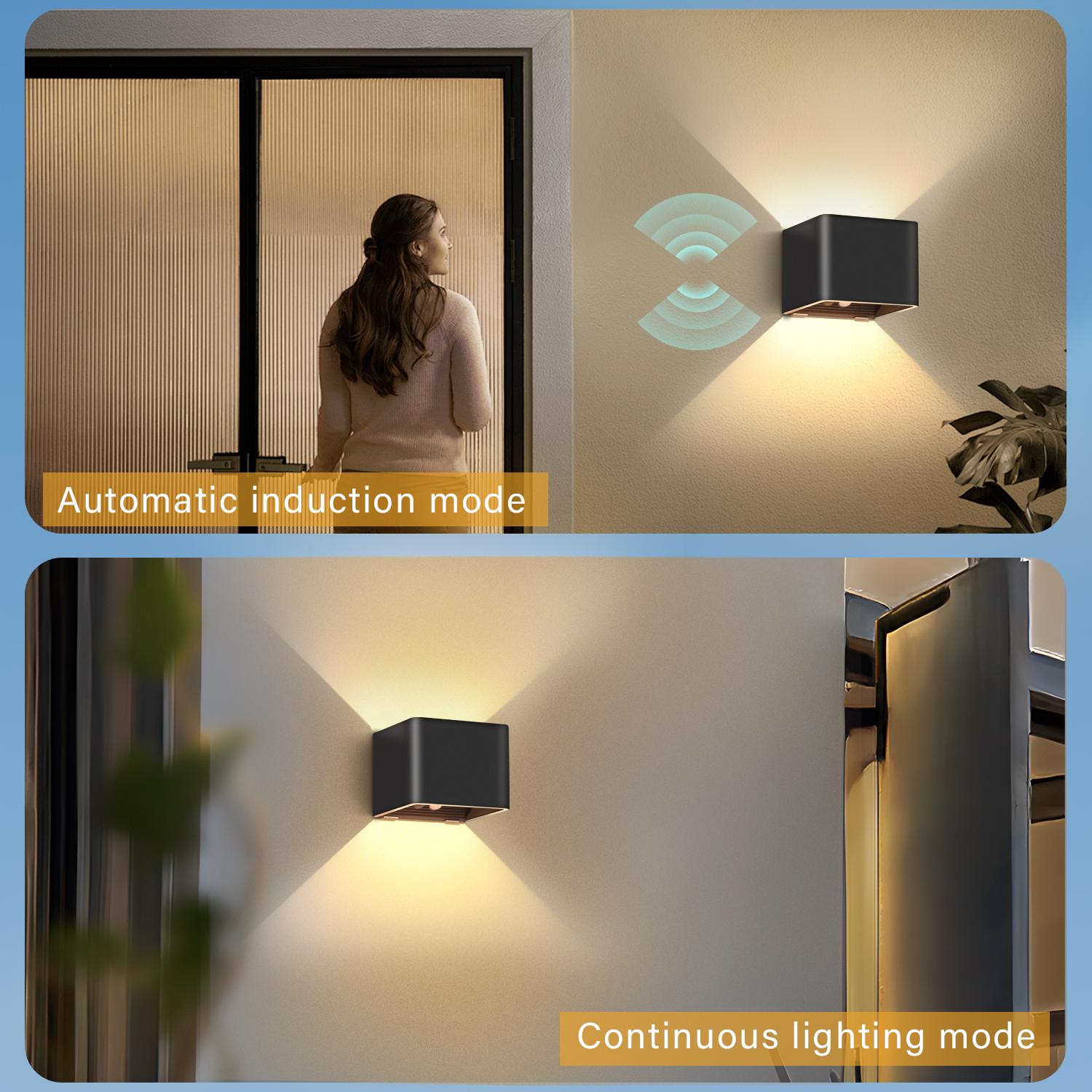 Rechargeable Wall Light with Motion Sensor Indoor LED Wireless Wall Lamp with Switch, 5W Wireless Wall Light USB Rechargeable Stair Light Battery, for Bedroom Living Room Hallway