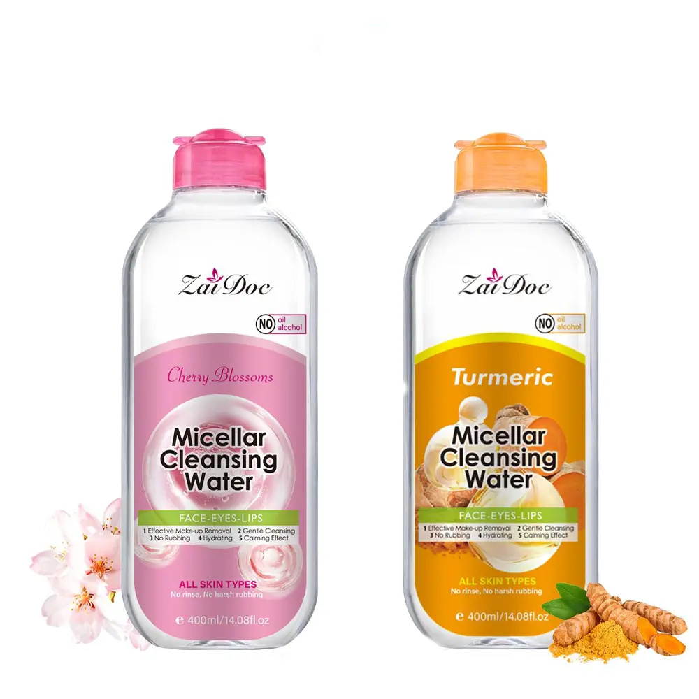 Turmeric & Cherry Blossom Micellar Water, Soothing 0% Alcohol Face Makeup Remover for Sensitive Skin, Water-Based Cleansing, 400ml, Cherry Blossoms