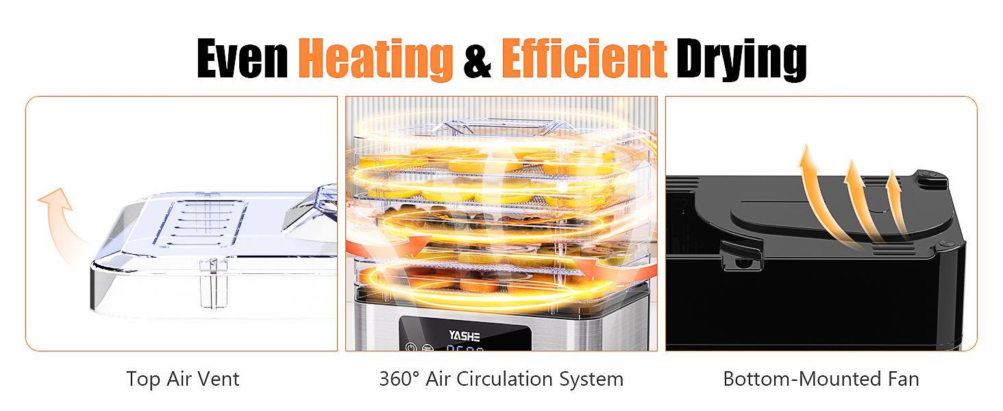 YASHE Food Dehydrator - 5 Trays with Smart Digital Control, 48H Timer & Energy Efficient Design | Perfect for Jerky, Fruit, Vegetables, Herbs & Dog Treats | Includes Recipe Book, Auto Shut-Off & Quiet Operation