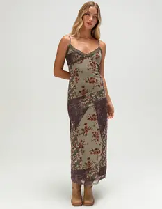 WEST OF MELROSE Mesh Patchwork Womens Maxi Dress