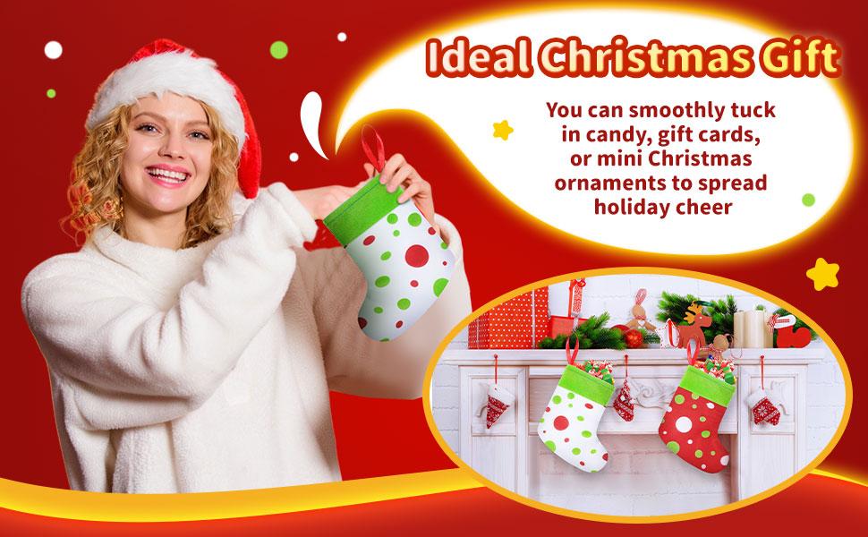 Christmas Clearance Sale Christmas Gifts 24 Pcs Mini Christmas Stockings 6" Cute Dot Red and Green Xmas Sock for Fireplace Hanging, Stockings Holiday Party Home Christmas Decor Christmas Stuffer Gift Idea for Family Friends Burr Basket Gift Xmas Present