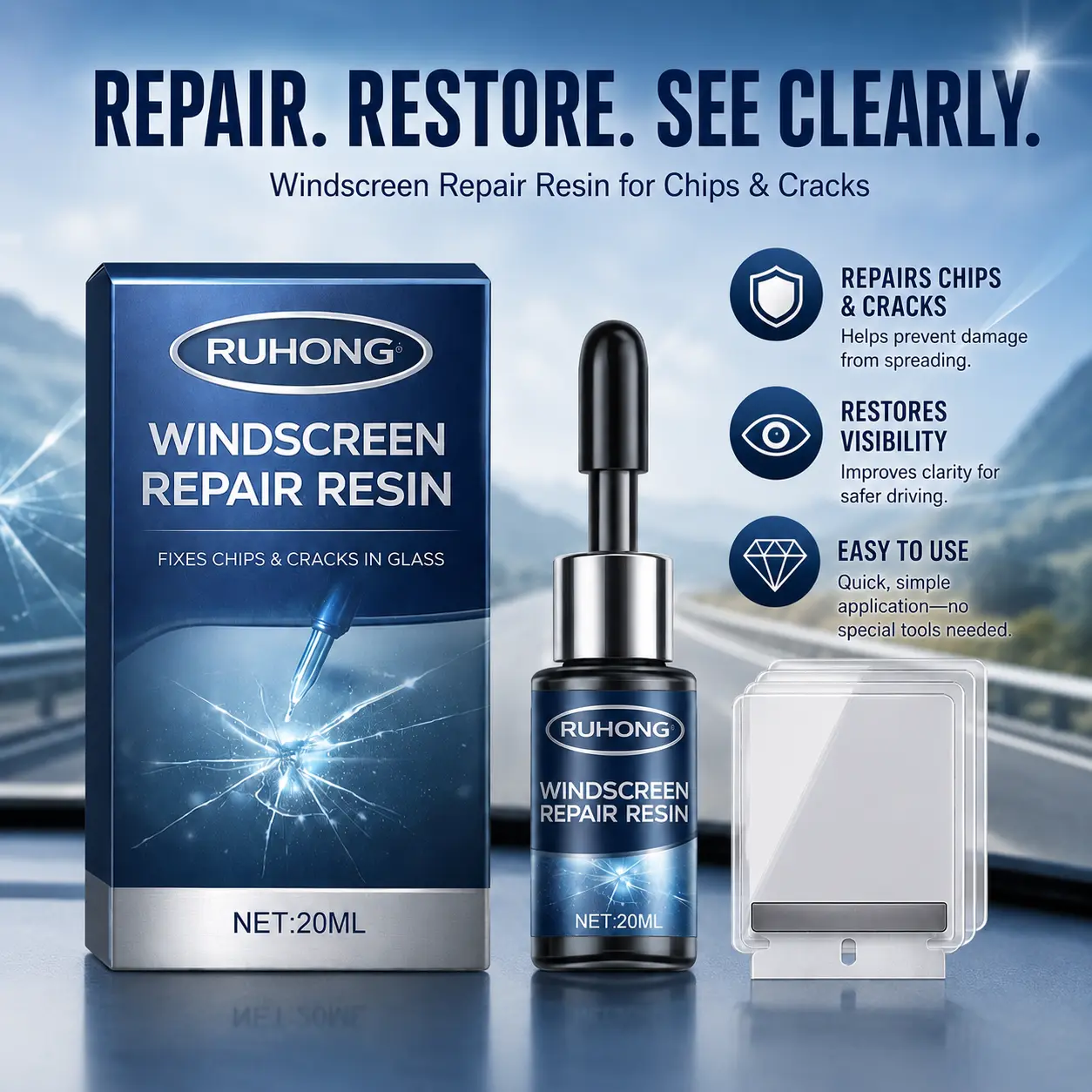 Car Windshield Crack Repair Kit Auto Maintenance Cracks Gone Nano Glass Repair Fluid Automotive Windscreen Tool for Fixing Chips Star Shaped Crack