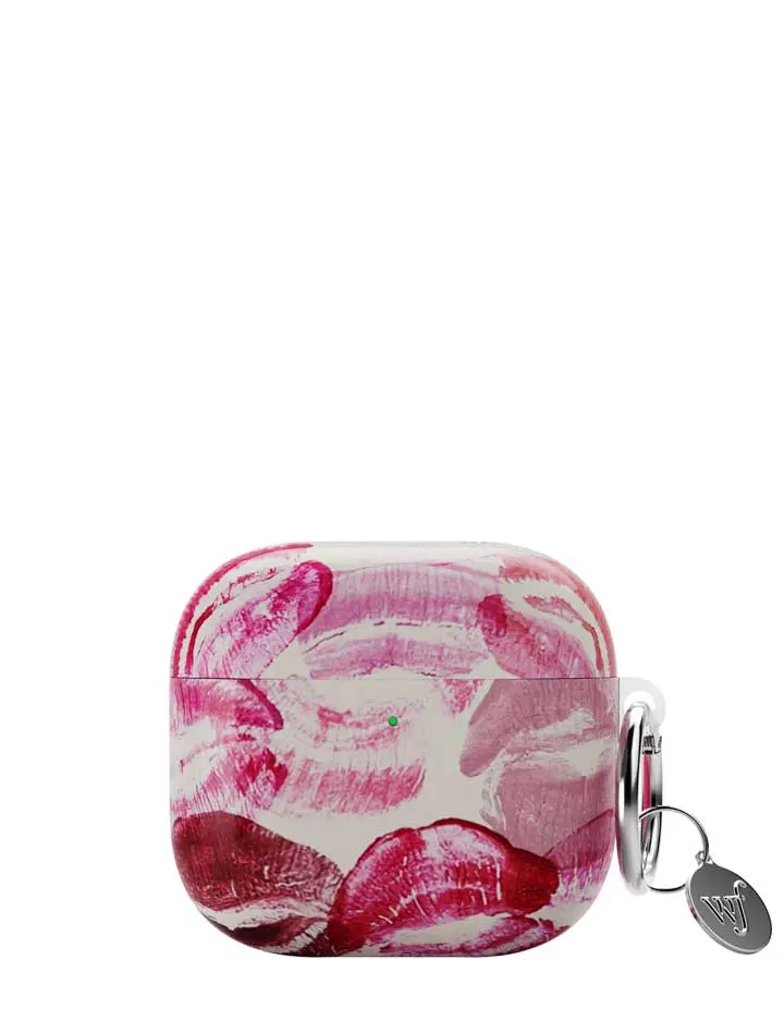 Kensington Airpods | Limited Edition Trendy Collaboration Airpods Case | Protective Fierce Chic Multicolor | Women Owned Small Business | Light White Background Red and Pink Lipstick Kisses Kens | Safety Casing Protective | Gift for Her