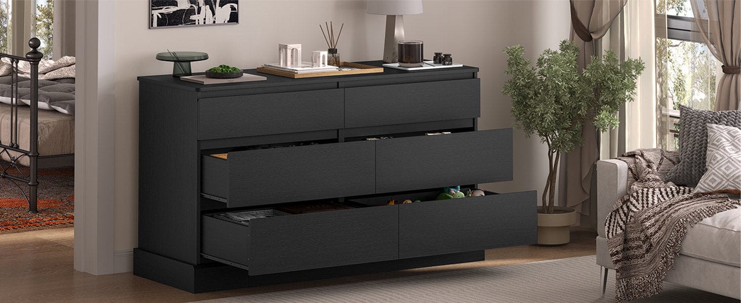 51.5 Inches Wide Dresser with 6 Drawers Black