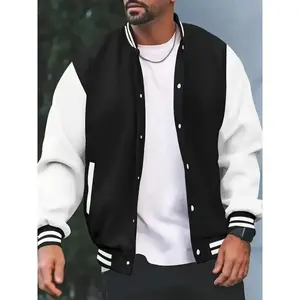 Stylish Plus Size Men's Raglan Baseball Jacket - Plus Size Varsity Jackets with Contrast Color  Fabric Menswear