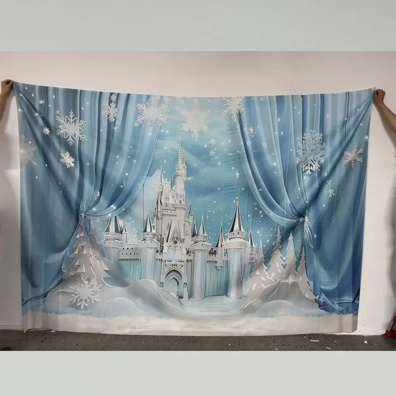 Ice and Snow Castle Pattern Background Banner, Party Decorations Banners, 1 Count Universal Theme Background, Wall Decoration, Indoor and Outdoor Decoration, Curtains, Tablecloths, Decorative Banner, Party Decoration Supplies
